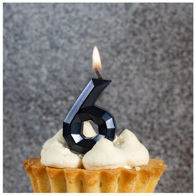 Свечи-цифры Свеча -цифра "6" Диамант черная 4,5см