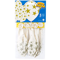 Шарики Звезды золото на белом 36см, 5шт