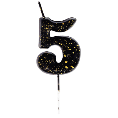 Свечи для торта Свеча-цифра "5" Черная с брызгами 5,6см