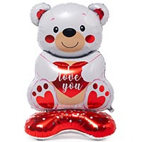 Шар напольный Мишка с сердцем ILY белый