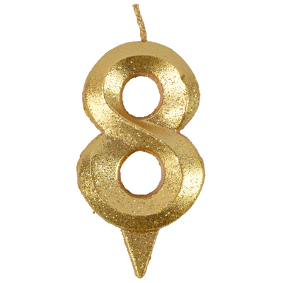 Свечи для торта Свеча цифра 8 Грань золото блеск 7см