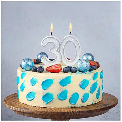 Свечи для торта Свеча -цифра 30 Серебряная 7см