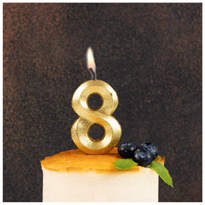 Свечи для торта Свеча цифра 8 Грань золото блеск 7см
