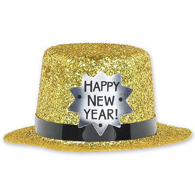 Голливуд Шляпа мини Happy New Year золото, 12 см 1501-1546