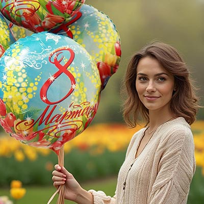 Шарики из фольги Шарик 45см 8 Марта Красная надпись