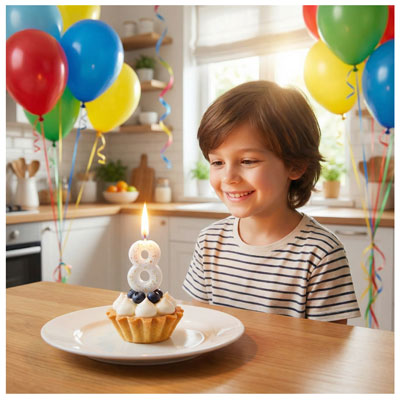 Свечи для торта Свеча-цифра "8" Белая с брызгами 5,6см