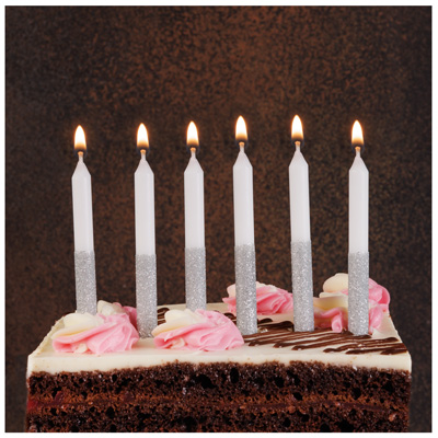 Свечи для торта Свечи Белые Глиттер серебряный 8см 6шт