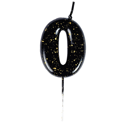 Свечи для торта Свеча-цифра "0" Черная с брызгами 5,6см