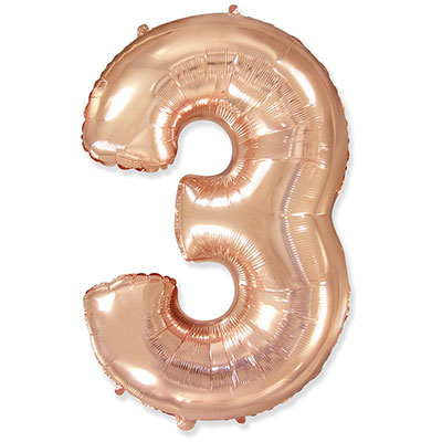 Шарики из фольги Шарик цифра "3", 101см Rose Gold