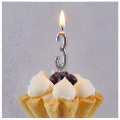 Свечи-цифры Свеча -цифра "3" Элегант Серебро 5см