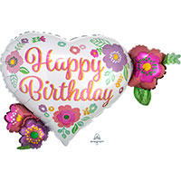 Шар фигура H. Birthday Цветы на сердце