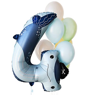 Шарики из фольги Шар цифра 4 Акула Молот Пират, 97см