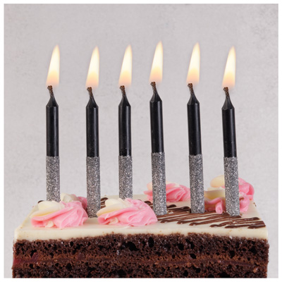 Свечи для торта Свечи Черные Глиттер серебряный 8см 6шт
