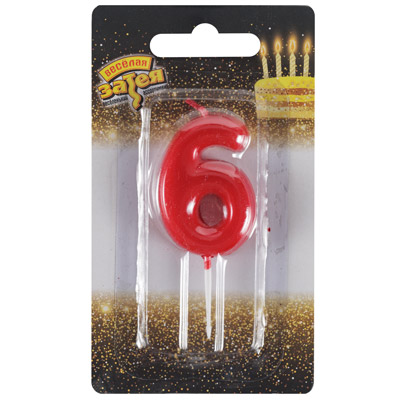 Свечи-цифры Свеча -цифра "6" Красная 4,5см