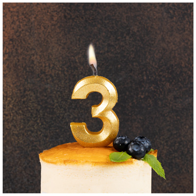 Свечи для торта Свеча цифра 3 Грань золото блеск 7см