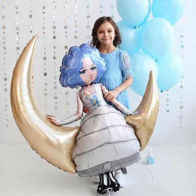 Шарики из фольги ШАР ФИГУРА Мальвина на полумесяце
