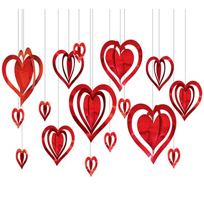 Декор-комплект подвесн Сердца 3D красные