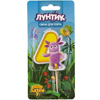Лунтик Свеча-цифра &quot;4&quot; Лунтик, 7см 1502-5854