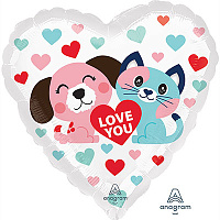 Я тебя люблю! Шар 45см Love You Котик и Собачка 1202-3406