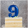 Свеча -цифра "9" Синяя, 8 см