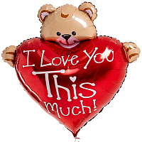 Валентинов День Шар фигура Сердце с мишкой I Love You 1207-1502