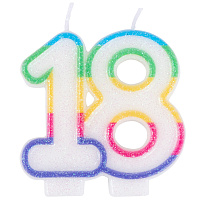 Цифры и числа Свеча -цифра 18 Радужная блеск 7см 1502-5206