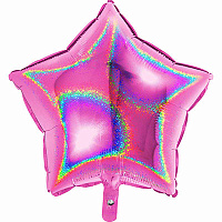 Розовая Шар голографический ЗВЕЗДА 45см Fuxia 1205-0144
