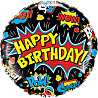  Шарик 45см H.Birthday Граффити на черном 1202-2967