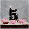 Свеча-цифра "5" Черная с брызгами 5,6см