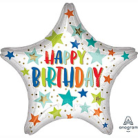 Happy Birthday Шар 45см HB Звезды разноцветные 1202-3276