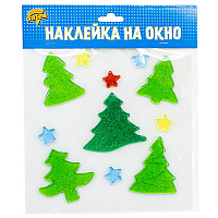 Елка новогодняя Наклейка гелевая на окно Елочки блеск 1507-1696