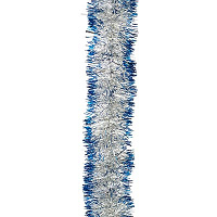 Новый год Гирлянда Мишура серебро/синий 10см 2м 1505-2176