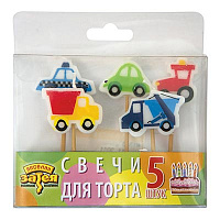 Машинки Свечи для торта на пиках Авто, 5 штук 1502-0843