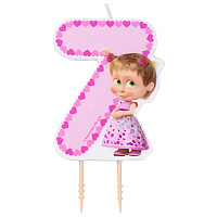 Маша и Медведь Свеча-цифра "7" Маша Сердца 7,5 см 1502-3579