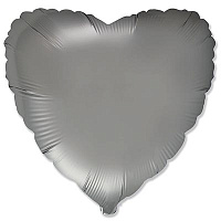 Серебряная Шар сердце 45см Сатин Steel Grey 1204-1500