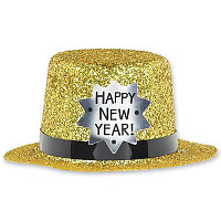 Голливуд Шляпа мини Happy New Year золото, 12 см 1501-1546