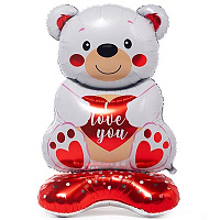 Валентинов День Шар напольный Мишка с сердцем ILY белый 1208-0792