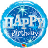  Шарик 45см Happy Birthday Искры синий 1202-1939